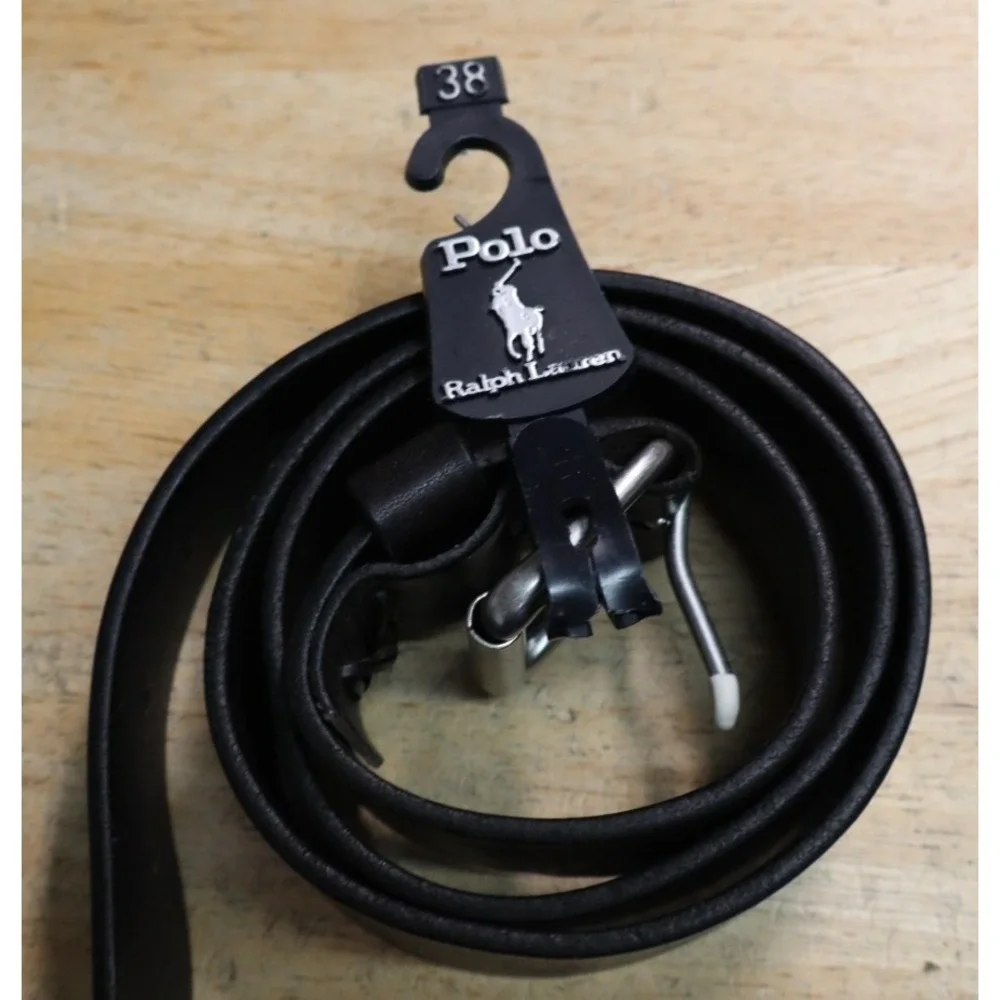 Polo Ralph Lauren Pony Logo Metal Buckle Saddle Leather Belt Black Size 38